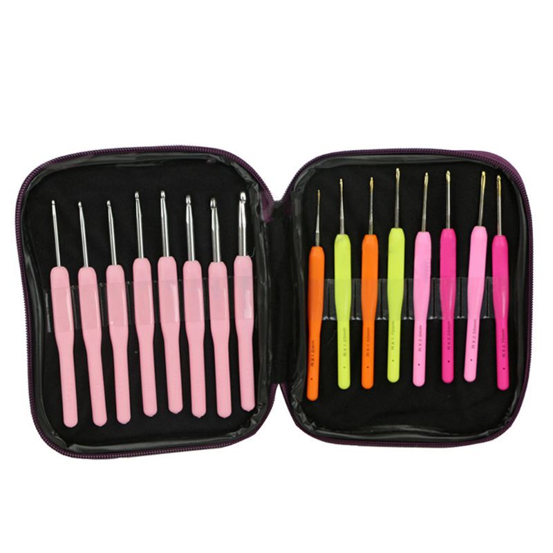 Set 16 Kim Móc Len Tay Cầm Mềm Bằng Nhôm Có Khóa Kéo