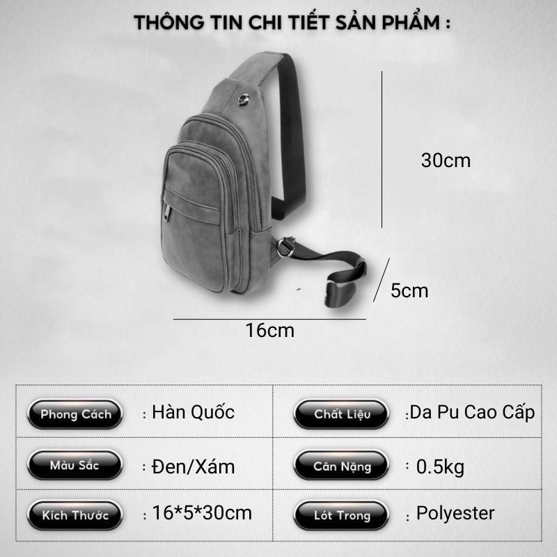 Túi Đeo Chéo Nam Da PU Cao Cấp Chống Thấm Nước Hàn Quốc
