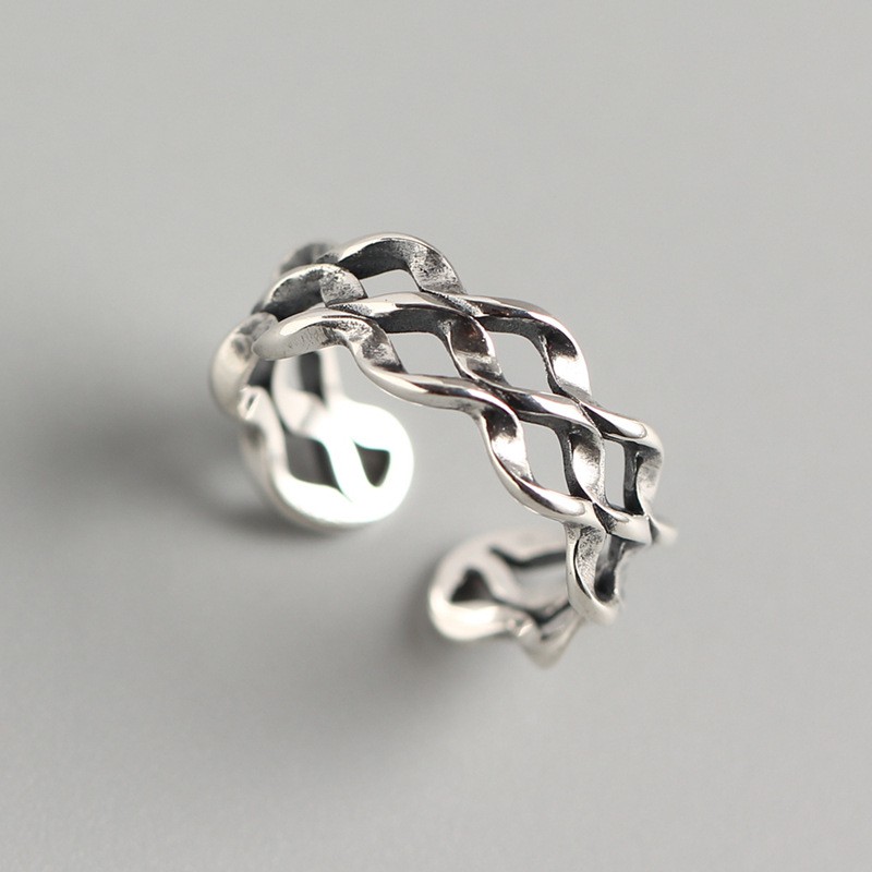 Nhẫn Nữ Mạ Bạc Thái Kiểu Dáng Gợn Sóng Phong Cách Cổ Điển R45