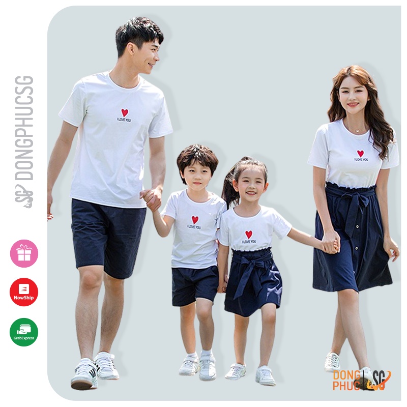Áo gia đình 3 4 5 người đồ đôi mẹ và bé thun cotton mềm mịn mẫu đồng phục gia đình ILOVEYOU | SG