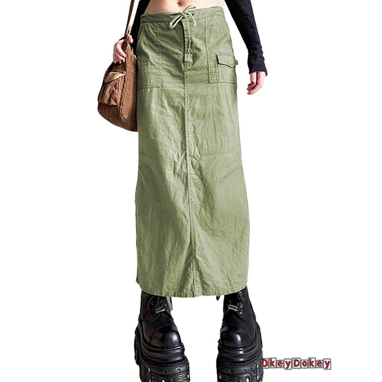 Chân Váy Dài Xẻ Tà Màu Sắc Trơn Phong Cách Vintage Y2K