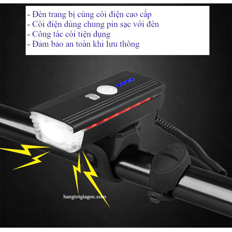 Đèn pin xe đạp có còi điện, siêu sáng, sạc USB, chống nước cao cấp – DX07