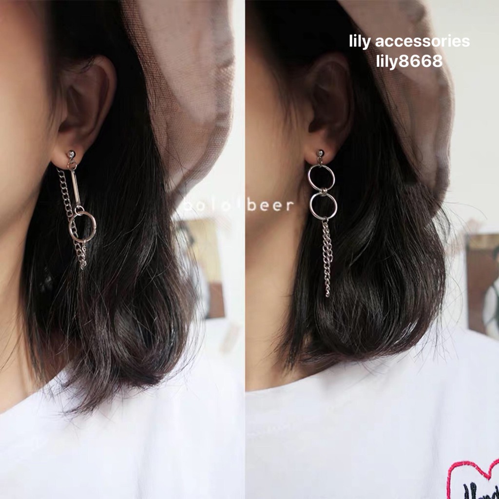 khuyên tai phối xích cá tính nam nữ phong cách hàn quốc