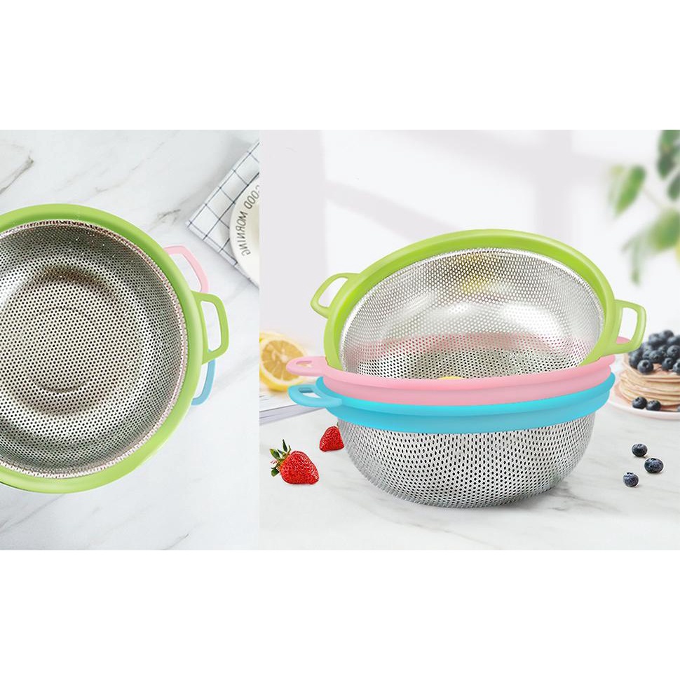 RỔ INOX VIỀN NHỰA 27CM DÙNG RỬA RAU, ĐỰNG RAU CỦ AN TOÀN CHẤT LƯỢNG -R7