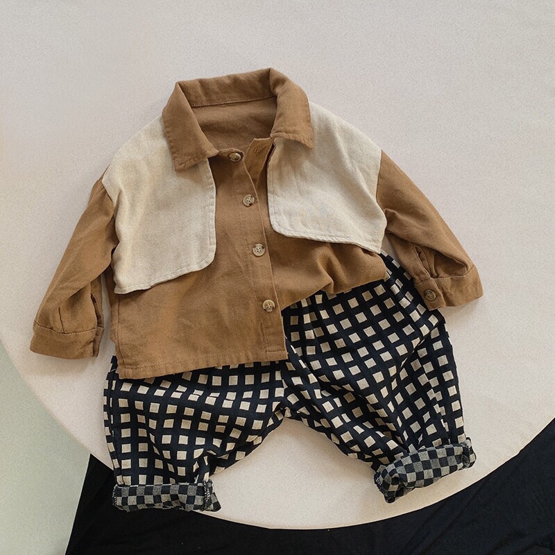 Áo sơ mi da cá phối màu Hàn Quốc cho bé trai bé gái size 80-130