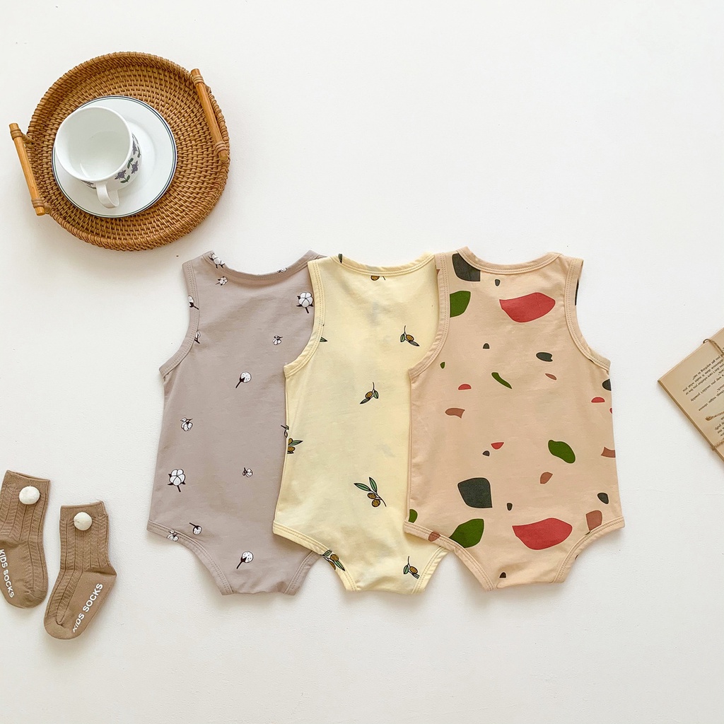 Bộ Áo Liền Quần Tam Giác In Họa Tiết Hoa Xinh Xắn Thời Trang Mùa Hè Cho Bé