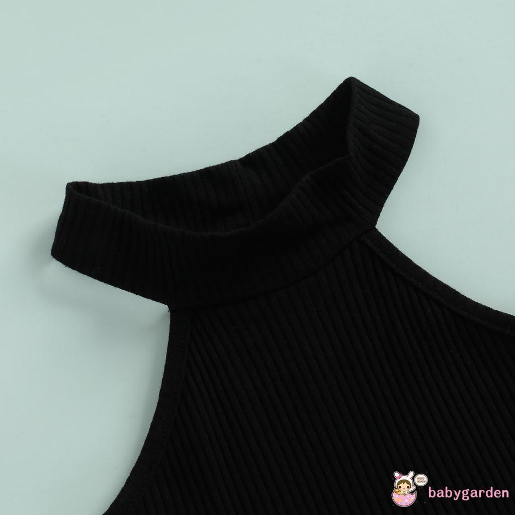 Bộ Áo Dệt Kim Không Tay Màu Trơn + Chân Váy Ngắn Màu Sắc Tương Phản Kèm Thắt Lưng Dành Cho Bé Gái 2-7 Tuổi