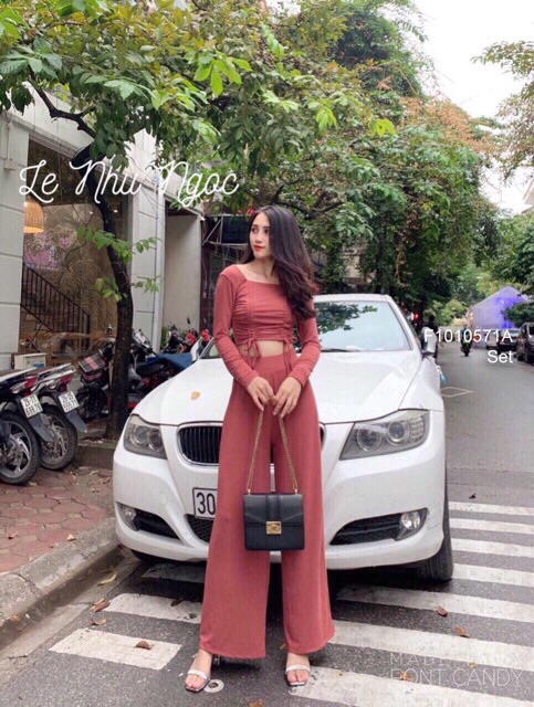 Set áo crt rút ngực + quần ống rộng