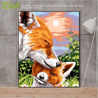 Tranh treo tường tự tô màu số hóa DALI Mẹ con Cáo tình cảm DV030