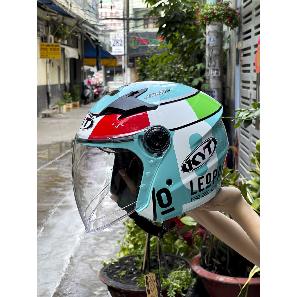 MŨ BẢO HIỂM 3/4 2 KÍNH ROYAL M268 TEM LEOPARD DÁN LOGO KYT CHÍNH HÃNG