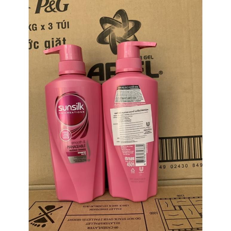 Dầu GỘI Sunsilk 450ml - mềm mượt và phục hồi tóc hư tổn(mầu hồng)