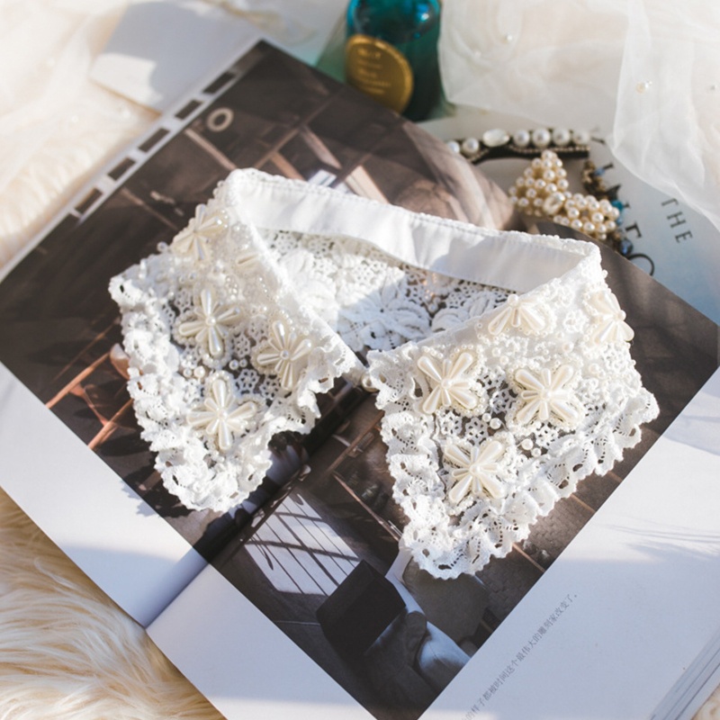 Vòng Cổ Ren Ngắn Đính Hạt Ngọc Trai Giả Phối Diềm Xếp Nếp Trang Trí Cho Nữ