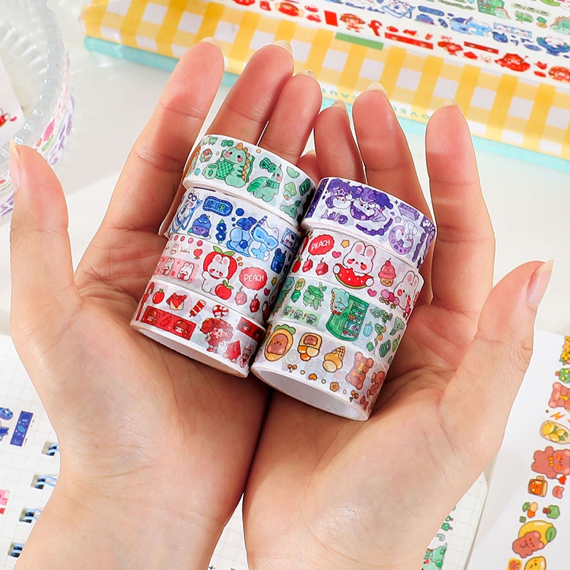 Cuộn Băng Keo Washi Họa Tiết Hoạt Hình Dễ Thương Dùng Trang Trí DIY