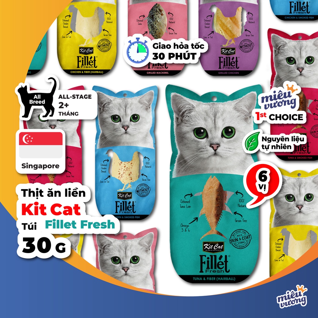 Thịt miếng ăn liền Kit Cat Fillet Fresh cho mèo [Gói 30g]