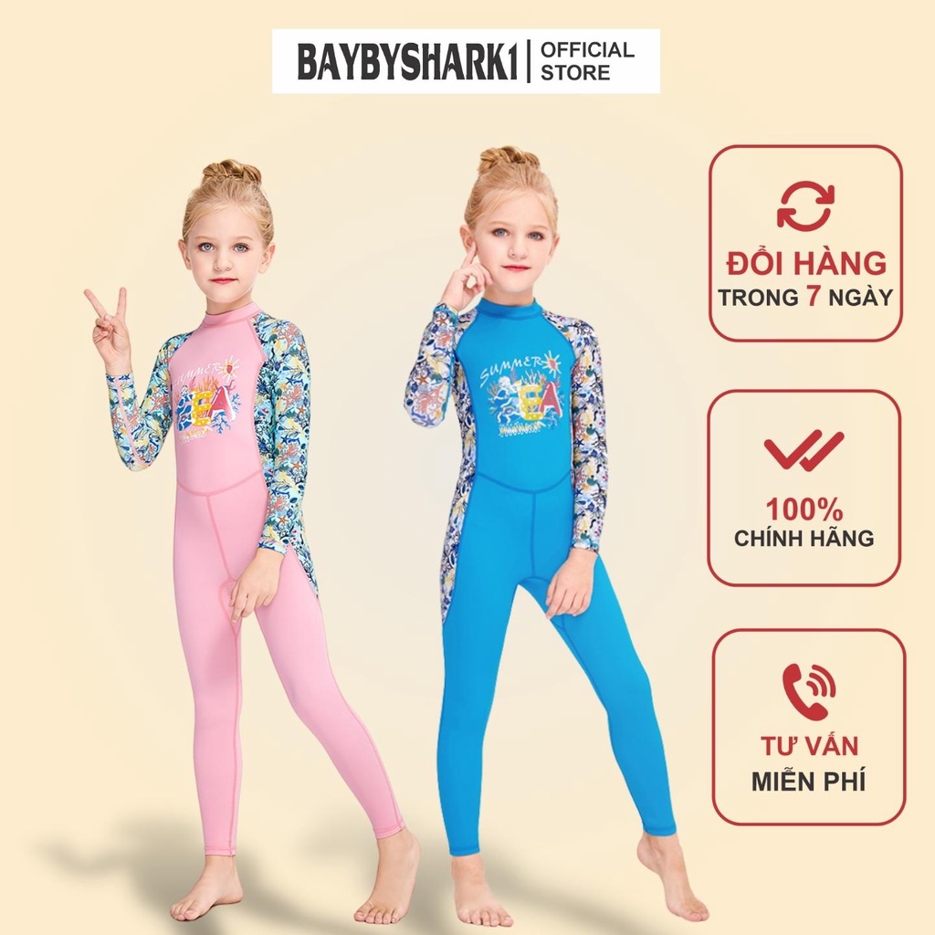 Đồ Bơi dài tay bé gái ,bộ bơi 10 tuổi - 12 tuổi - D20_BƠI DÀI TAY LIỀN THÂN SUMMER SEA Dollar kids