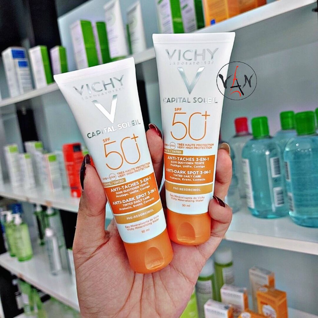 Kem chống nắng Vichy có màu che khuyết điểm giảm thâm nám và dưỡng da SPF 50+ PA++  Ideal Soleil Anti-Dark Spots 50ml