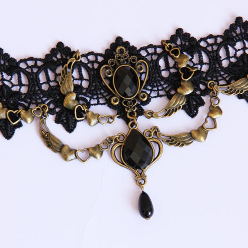 Vòng cổ/ Vòng tay choker ren màu đen phong cách Gothic Steampunk cho hóa trang Halloween