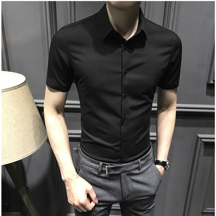 Áo sơ mi nam Cộc Tay Trắng dáng body Hàn Quốc không nhăn, so mi nam loại đẹp