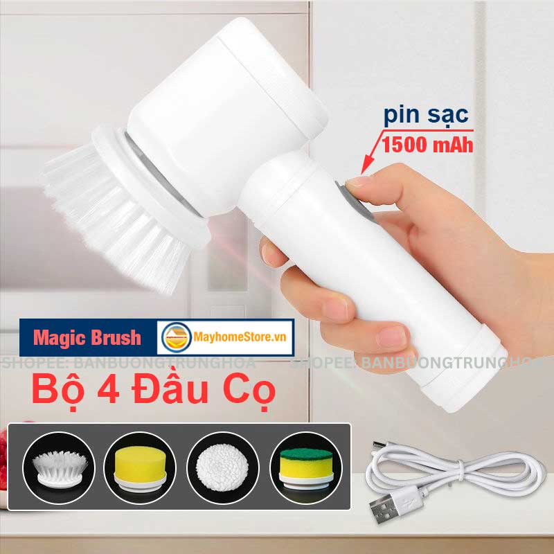 Máy cọ rửa cầm tay đa năng sạc USB, bàn chải vệ sinh nhà bếp, bồn rửa mặt, đánh bóng giày với 3 đầu thay thế tiện lợi