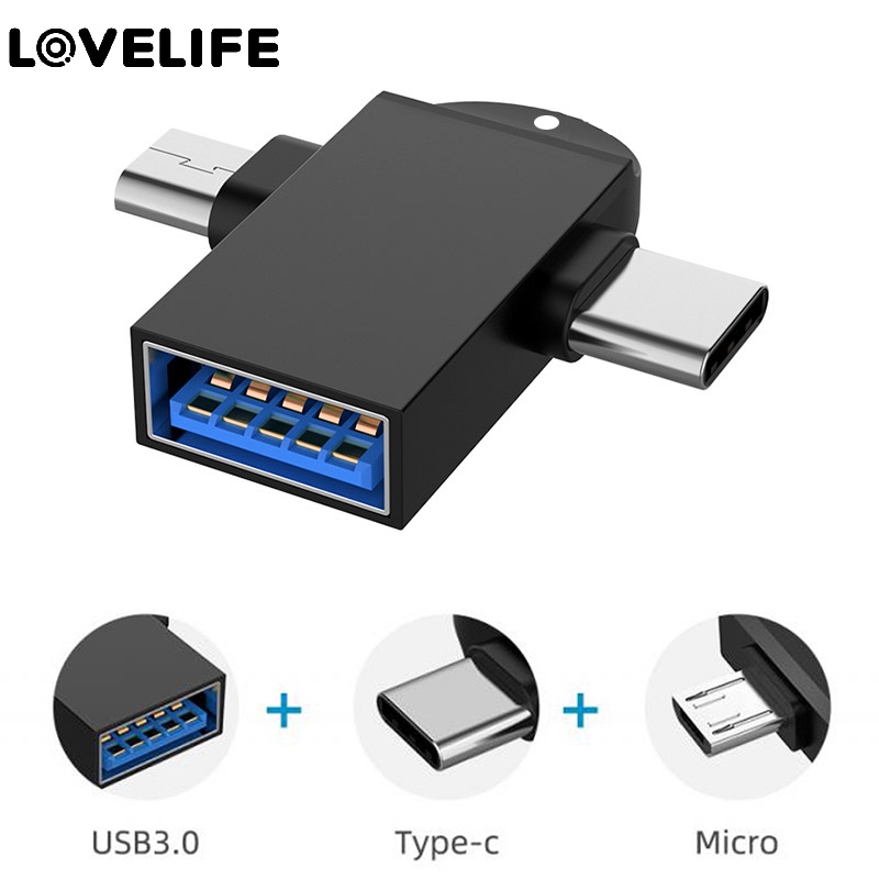 Đầu Chuyển Đổi OTG 2 Trong 1 Từ USB Sang Micro USB Type C Cho Laptop / Điện Thoại Di Động