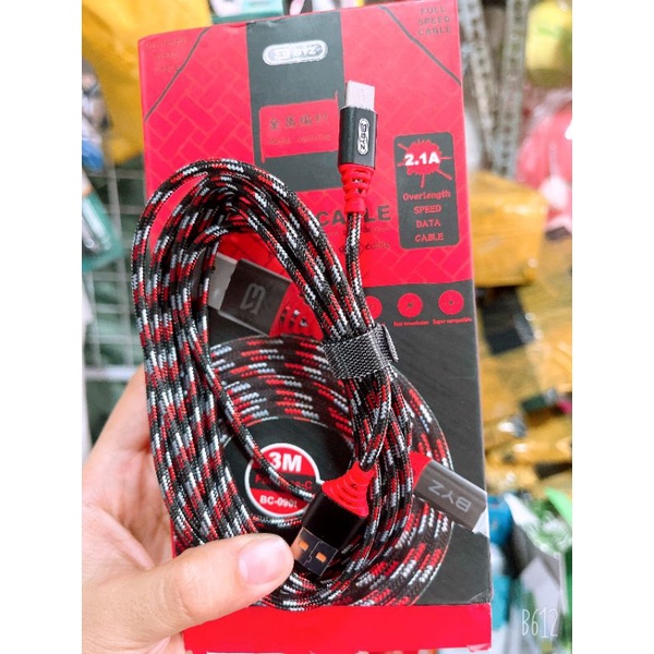 Dây sạc 3m Dù siêu bền Type C, IPhone, micro