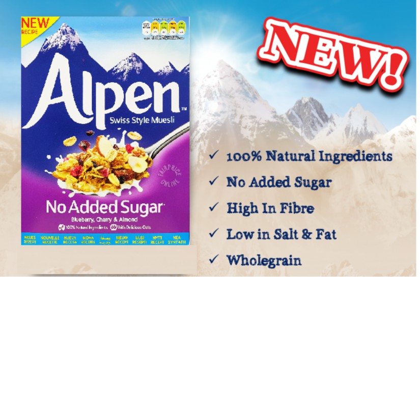 Ngũ cốc giảm cân hoa quả sấy khô Alpen không đường việt quất, cherry, hạnh nhân 560g nhập khẩu Anh - ÂU CHÂU SHOP