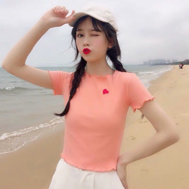 Áo croptop thêu trái tim 3 màu tun gân mềm mịn LIKANO CRT52