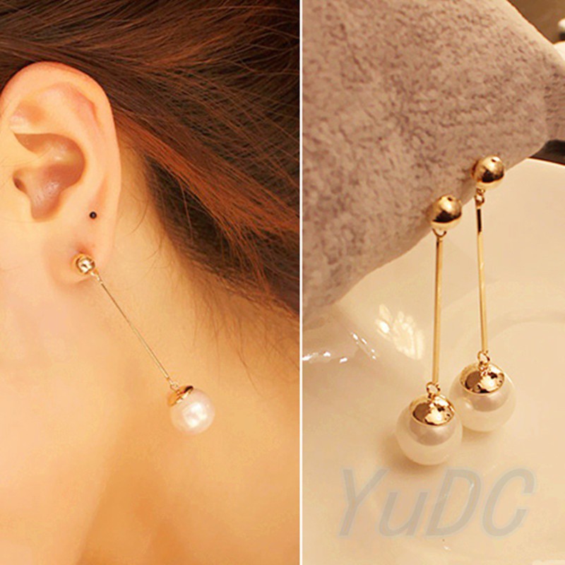 Cặp khuyên tai thời trang dáng dài bằng hợp kim có phối hạt cườm đầy độc đáo