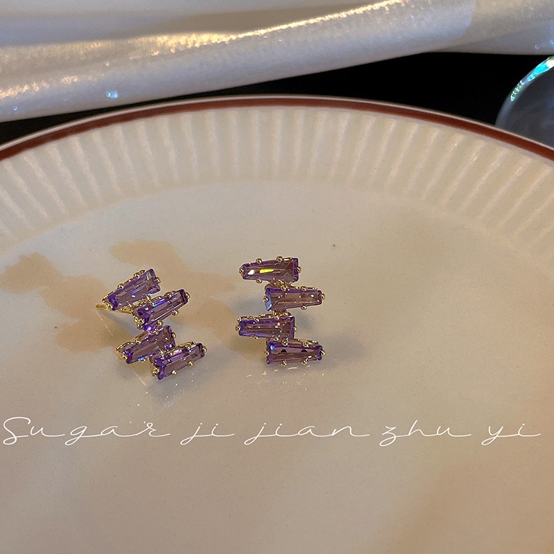 Bông Tai Bạc 925 Đính Đá zircon Tím Phong Cách Hàn Quốc Sang Trọng Dành Cho Nữ