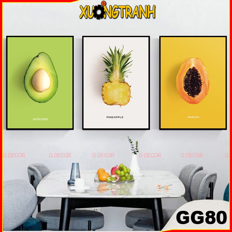 Tranh treo tường canvas 3 bức phong cách Bắc Âu 80, tranh trái cây trang trí phòng khách, phòng ngủ, phòng ăn, spa