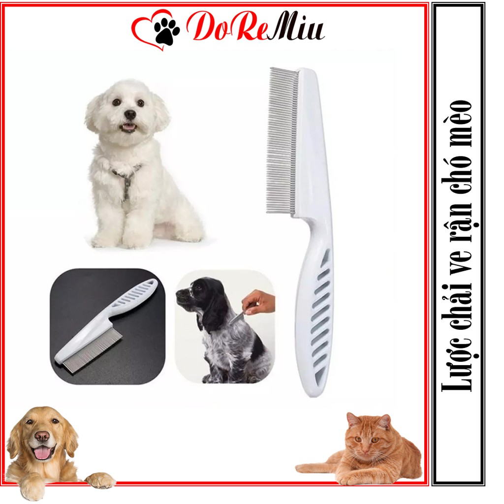 Doremiu- Lược chải ve rận cán dài lược chó mèo màu trắng
