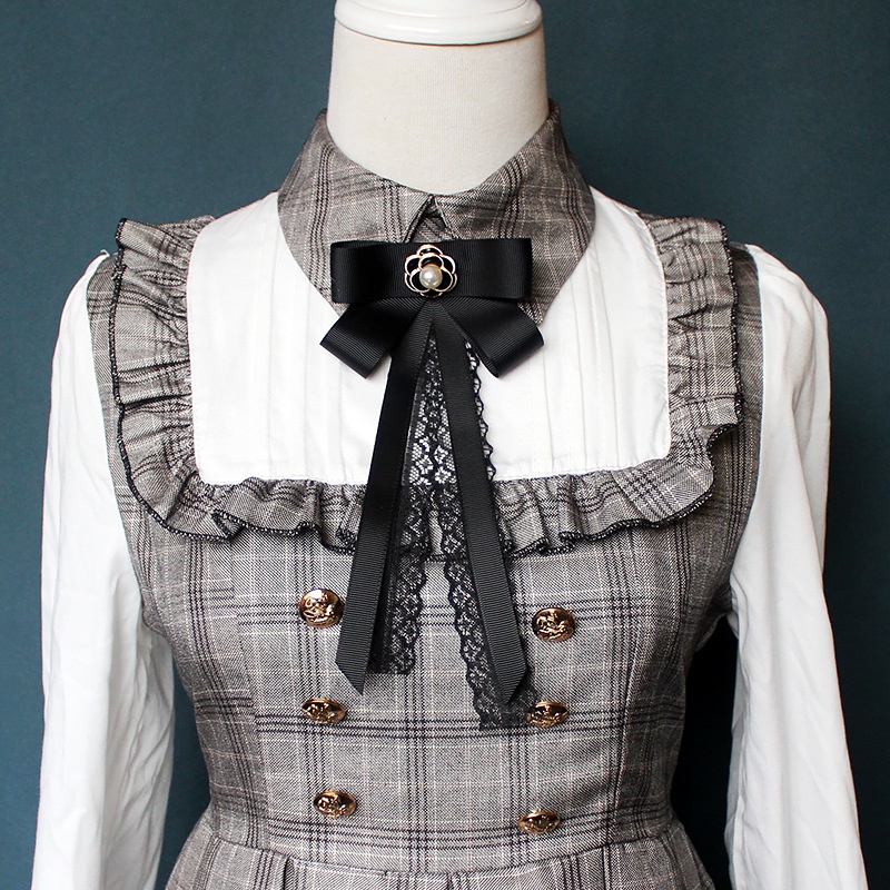 Cà Vạt Nơ Ren Màu Đen Phong Cách Vintage Dành Cho Nữ