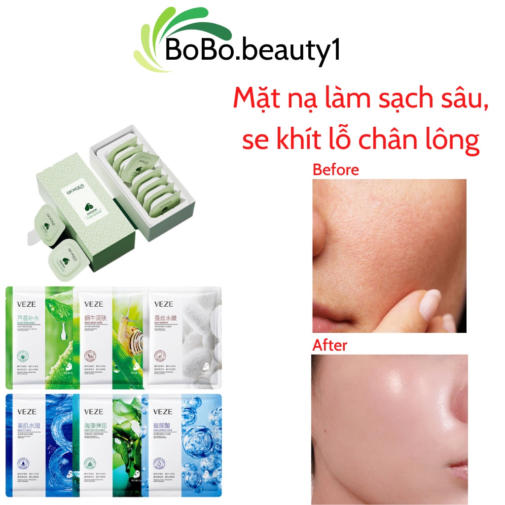 Combo 50 mặt nạ giấy dưỡng trắng da cấp ẩm nước se khít lô chân lông da dầu giảm mụn mask nội địa trung