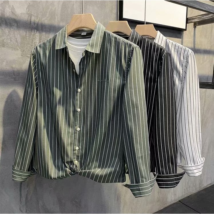 Áo Sơ Mi Dài Tay Họa Tiết Kẻ Sọc Thời Trang Mùa Hè Hàn Quốc Cho Nam Size S-2Xl