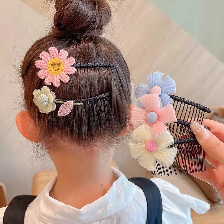 Bờm Xược Tóc Hoa Bé Gái, Cài Tóc Họa Tiết Dễ Thương, Phụ Kiện Tóc Cho Bé Phong Cách Hàn Quốc