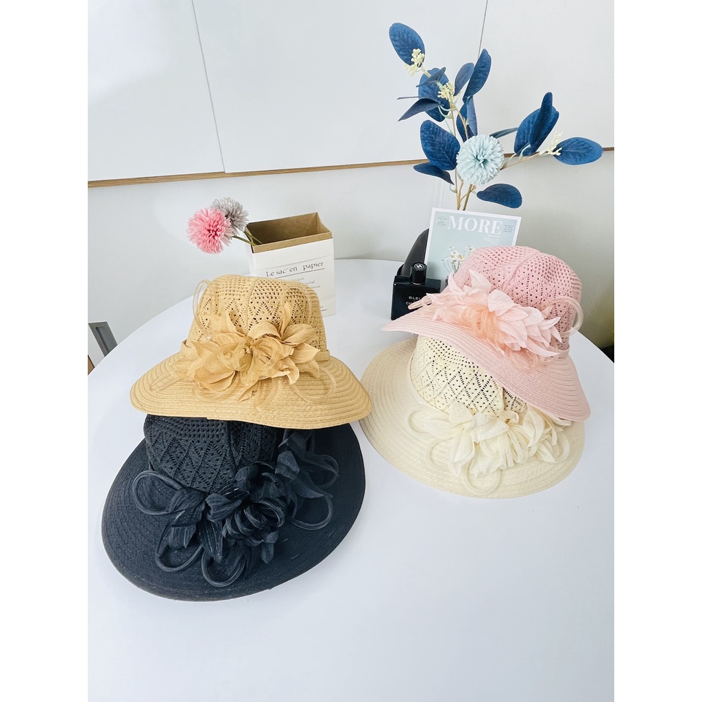 Mũ Nón Rộng Vành Đi Biển Đính Kèm Hoa Thời Trang 2022 - Hàng Quảng Châu Cao Cấp (M22)
