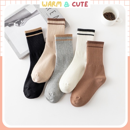 Tất cổ cao nam nữ, tất nữ nam nhún chất liệu cotton mềm thoáng mát dễ phối đồ A300 Warm&Cute