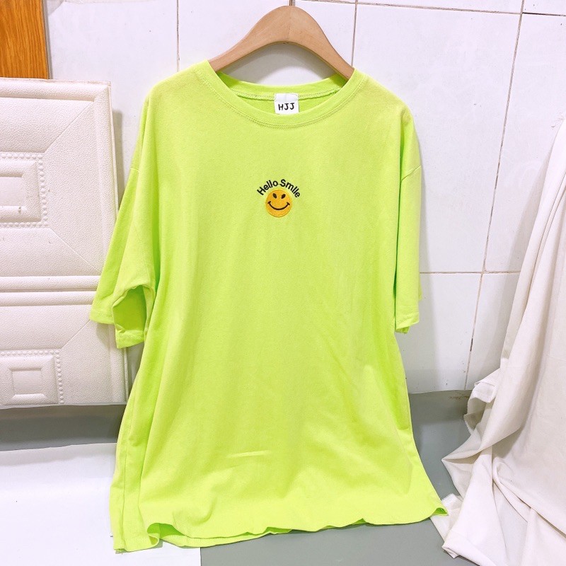 Áo phông sắc màu mặt cười smile dáng dài siêu rộng hàng QC - NhiNhi Shop