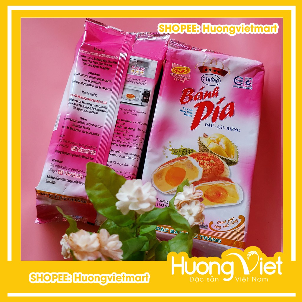 Bánh pía 2 trứng đậu xanh sầu riêng Tân Huê Viên 570g, bánh pía Sóc Trăng Tân Huê Viên 2 trứng muối [TÚI 4 BÁNH]