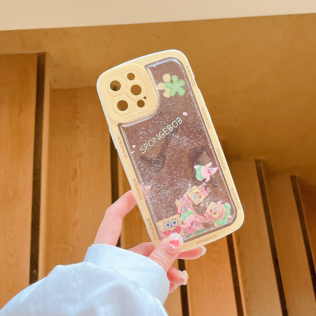 Ốp Điện Thoại Dẻo Họa Tiết Hoạt Hình spongebob Có Nước Kim Tuyến Chống Rơi Cho iPhone 14 / 13 / 12PRO MAX / 11 / 13PRO MAX