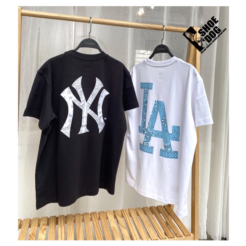 [Bao check chính hãng]Áo thun tay ngắn New Era Paisley chữ logo to LA và NY màu trắng đen mã 13086599