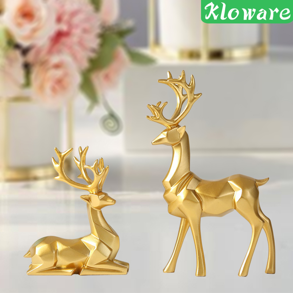 Set 2 tượng hươu bằng nhựa resin cao cấp dùng trang trí