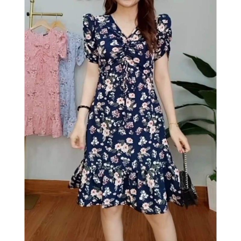 [ẢNH THẬT] ĐẦM HOA NHÍ RÚT DÂY NGỰC DÁNG DÀI NHÚN TAY | BigBuy360 - bigbuy360.vn