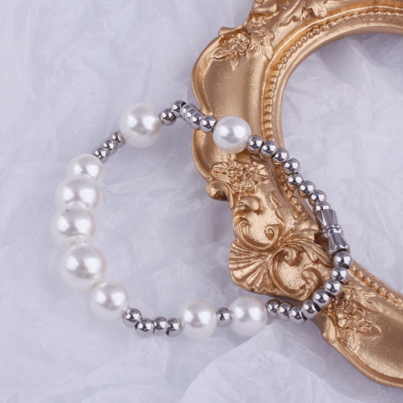 Vòng đeo tay đính hạt ngọc trai nhân tạo dễ phối đồ thời trang hip hop đơn giản độc đáo cho cặp đôi 22420