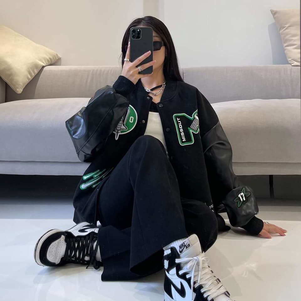 Áo khoác bomber jacket varsity cardigan missout dày dặn from rộng unisex cho cả nam và nữ- EZGO