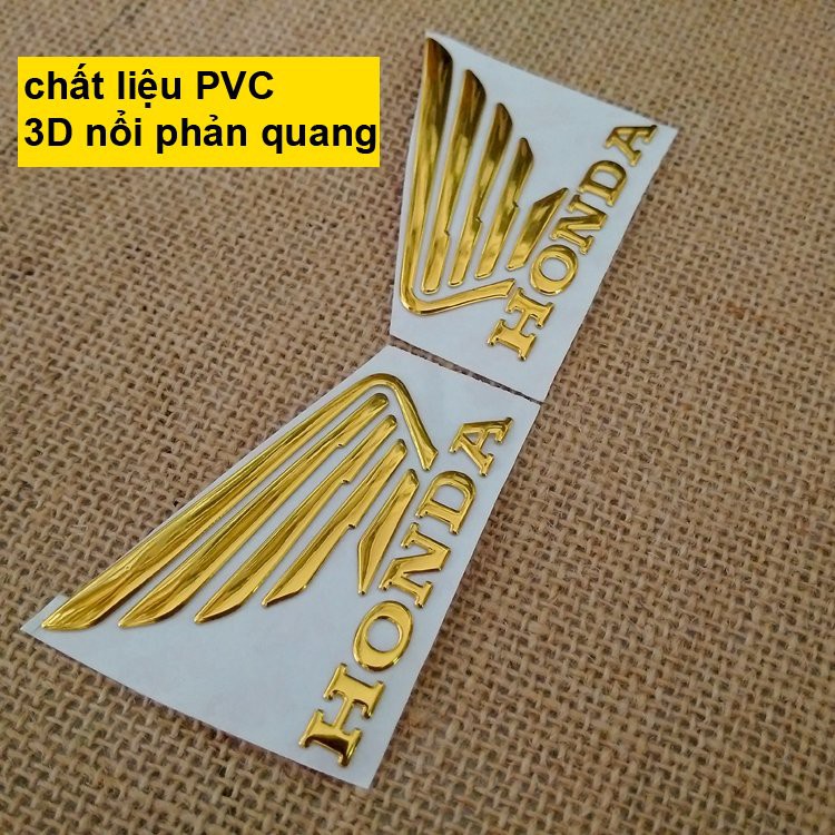 Bộ 2 tem logo cánh én HONDA 3D nổi Vàng Gold