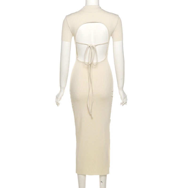 DUNEA Đầm Tay Ngắn Dáng Ôm Hở Lưng Xẻ Tà Quyến Rũ Dành Cho Bạn Nữ