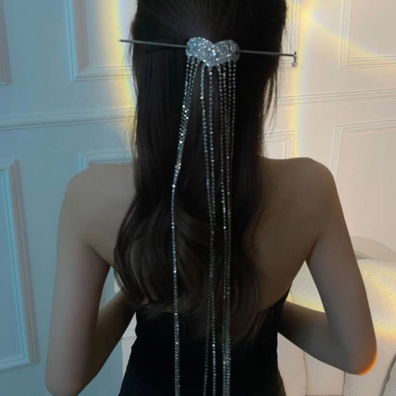 Trâm Cài Tóc Hình Trái Tim Bằng Kim Loại Đính Đá Đa Năng Thanh Lịch