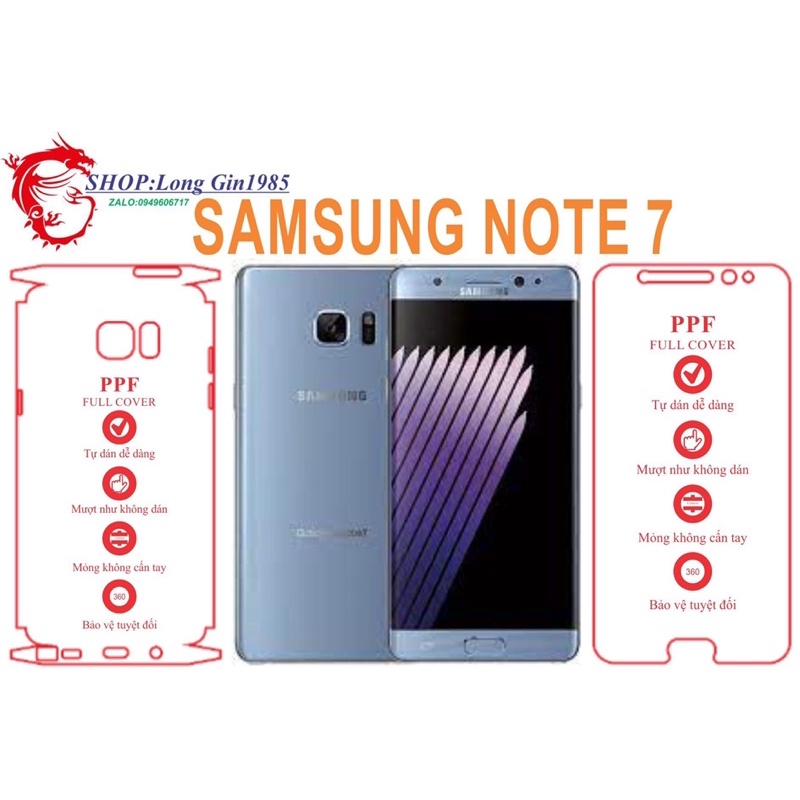 Samsung Note 7 miếng dán trong Ppf mặt sau và mặt trước chống va đập chống trầy xước