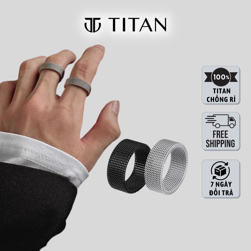 Nhẫn nam nữ xích elas phong cách hiphop titan không gỉ 925 unisex màu đen bạc Titan Shop